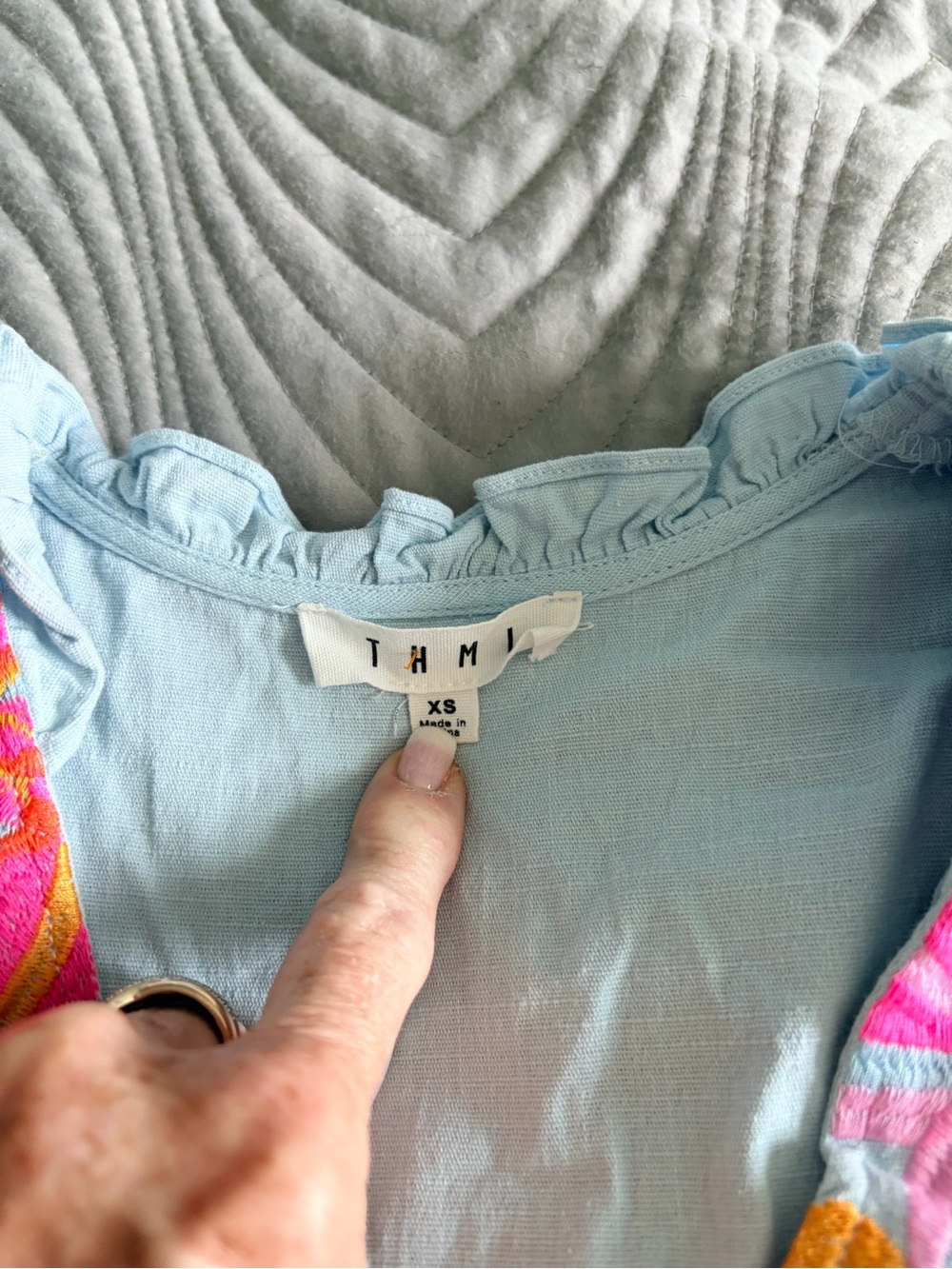 THML Light Blue Mini Dress with Bright Floral Embroidery - Picture 5 of 7